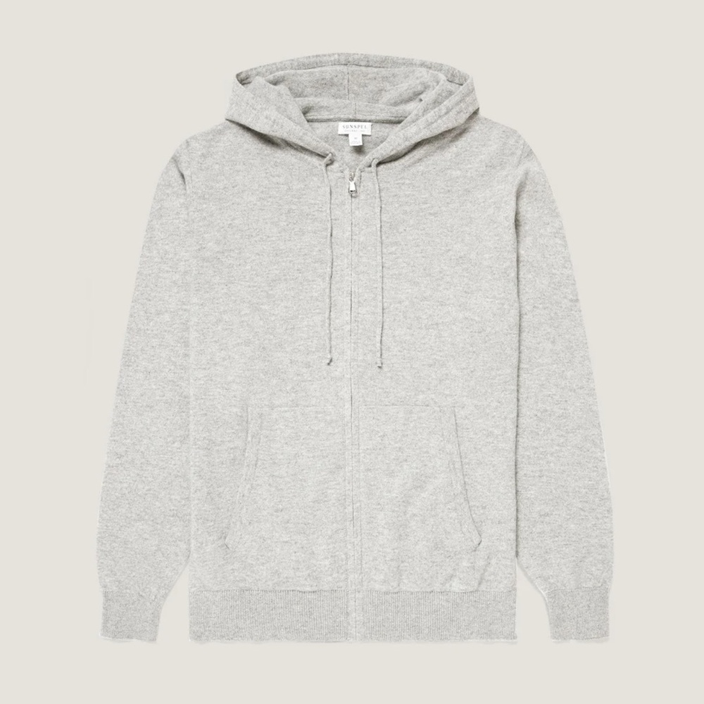 Sunspel Cozy Gray Cashmere Full-Zip Hoody Sweater XXL
